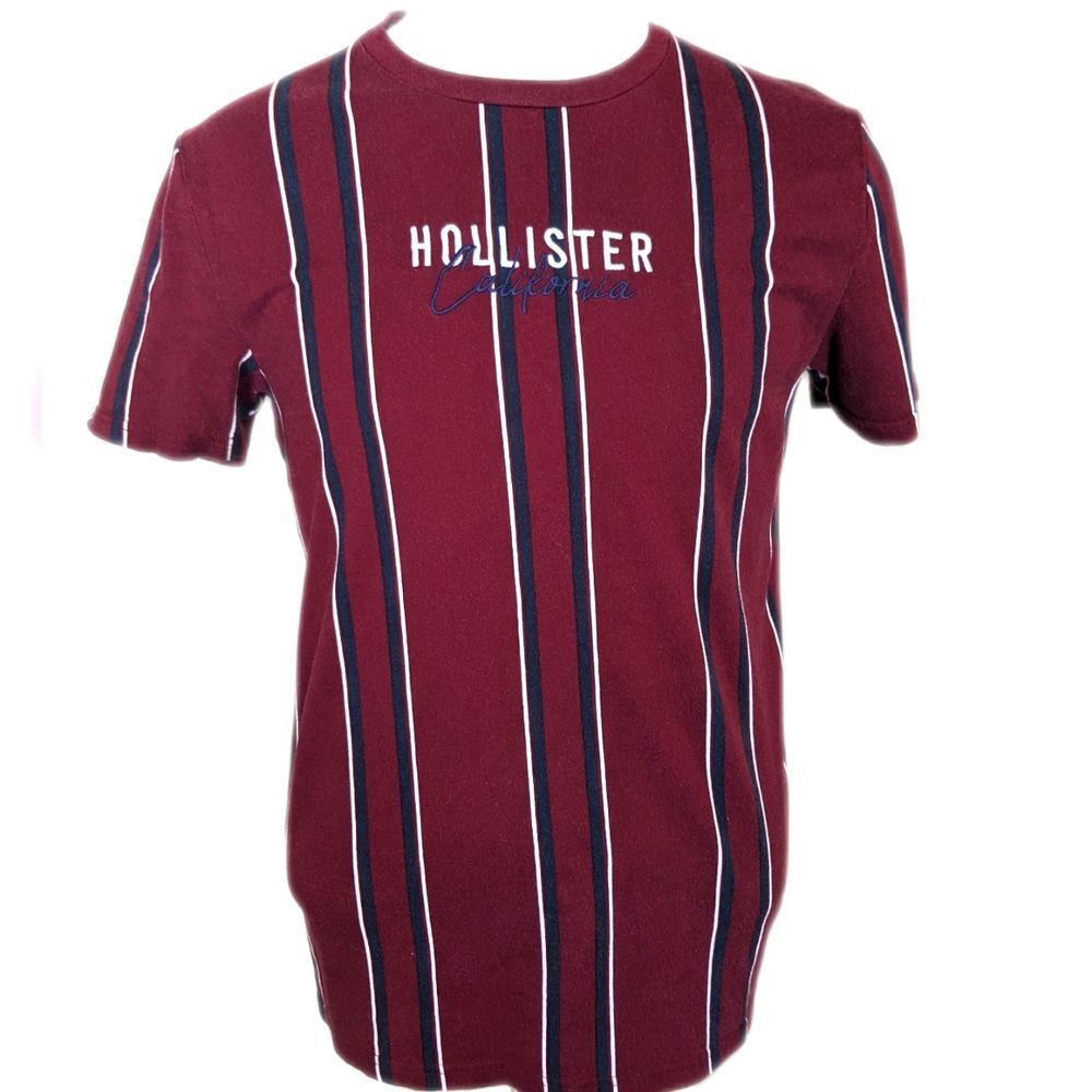 Hollister California maroon burgundy, navy blue, white striped tee t-shirt M